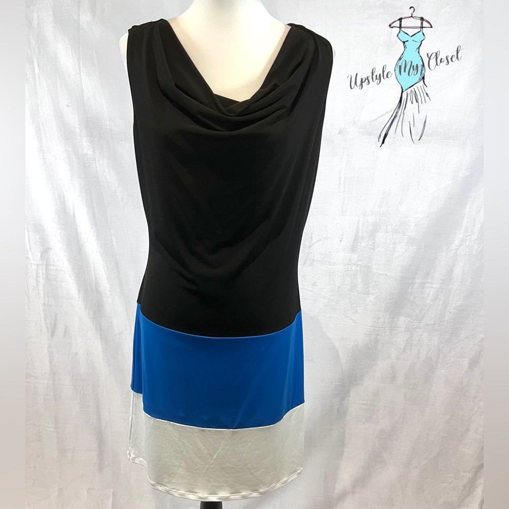 Michael Kors black blue and white color block cowl neck shift dress size medium